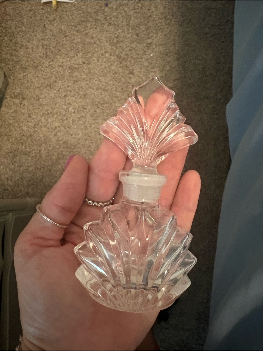 Vintage Art Deco Glass Decorative Perfume Bottle - Clear